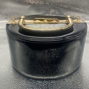 NWT J Handbags Black Patent Leather Pill Box Top Handle